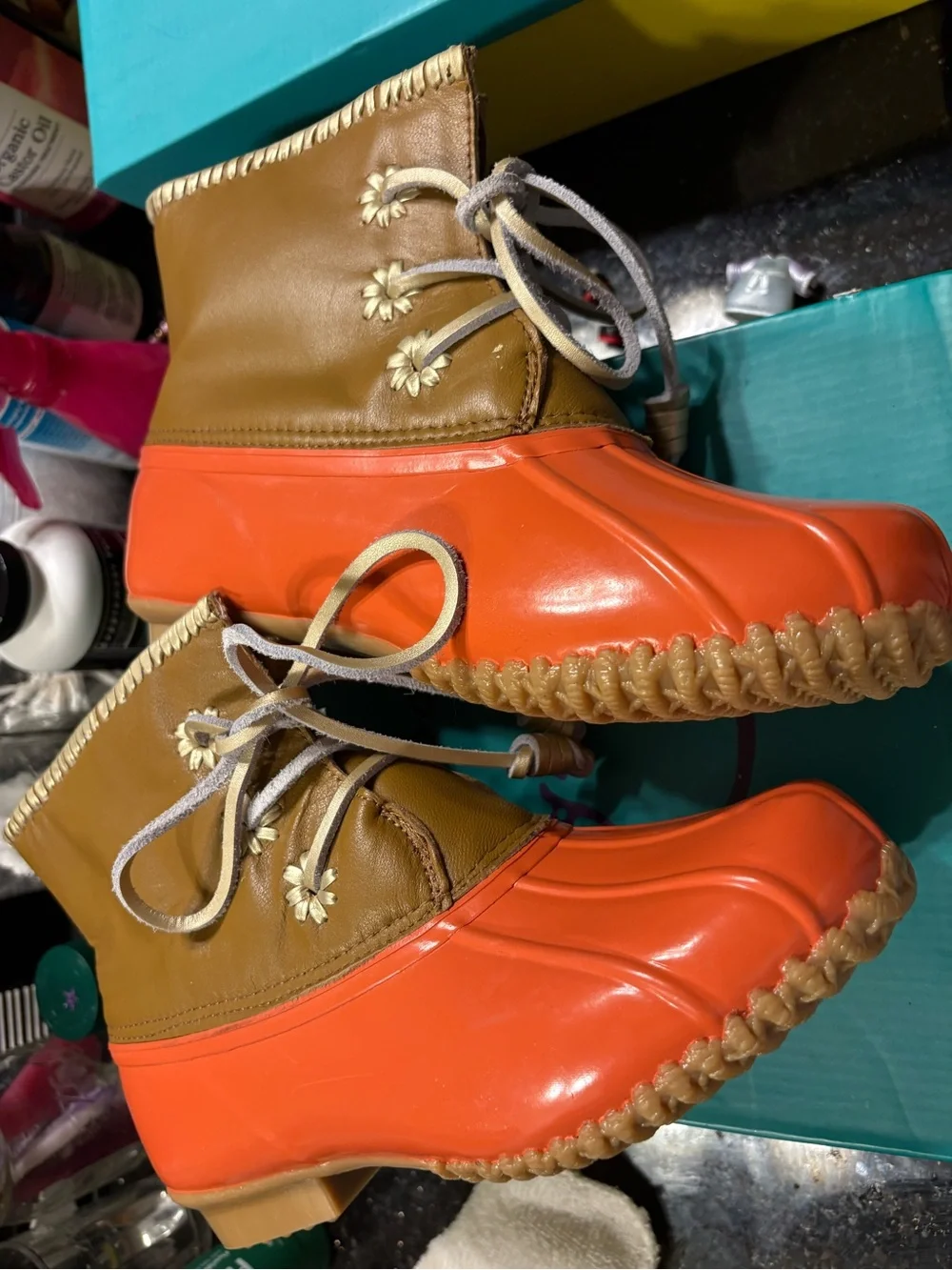 Jack Rogers Orange & Tan Duck Boots